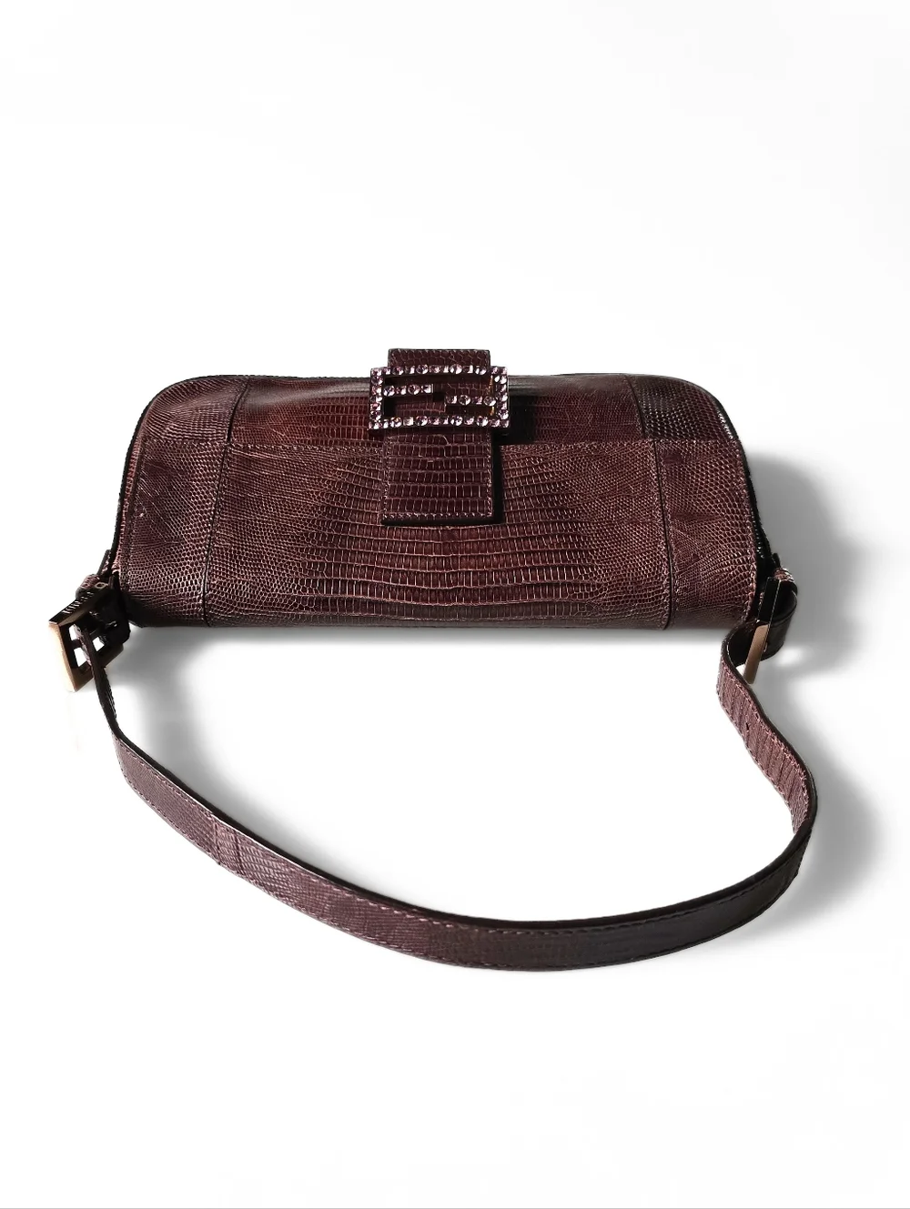 Fendi Baguette Vintage Full Lizard Leather with Lilac Crystal Buckle - Picture 7 of 13